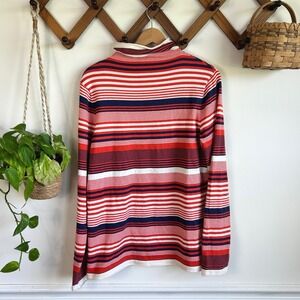 Duluth Trading Co Coolmax Striped Turtleneck Top Red White Blue Large